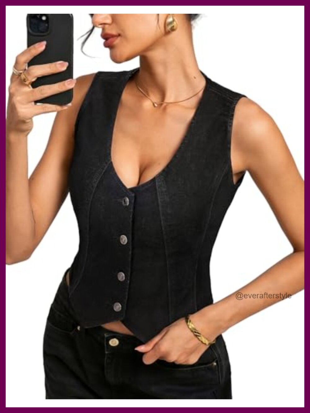 Women Sleeveless Stretch Denim Vest Top Western Concert Outfit